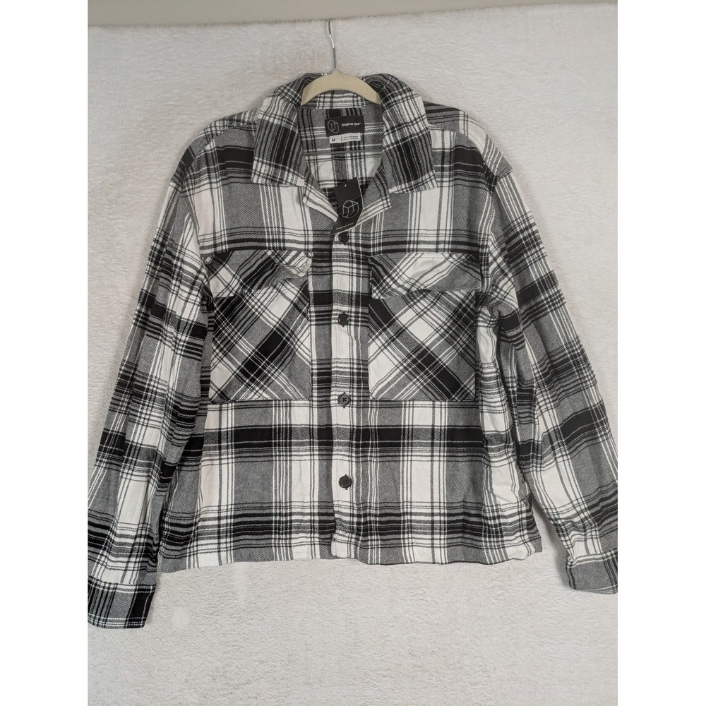 NEW Original Use Flannel Shirt Men's Size M Black White Plaid Button Down Pocket